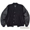 1990's GOLDEN BEAR ALL BLACK WOOL / LEATHER VARSITY JACKET... L