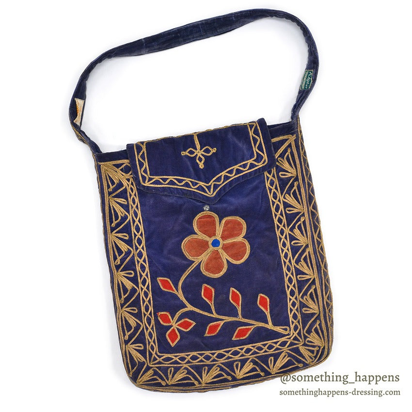 1950's~ KHYBER HAND MADE EMBROIDERED BLUE VELVET SHOULDER BAG...