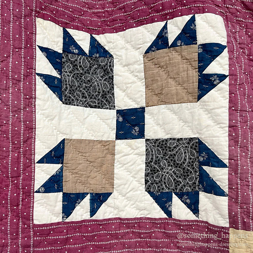 ANTIQUE BEAR'S PAW PATCHWORK QILT MAROON... 197cm/194cm