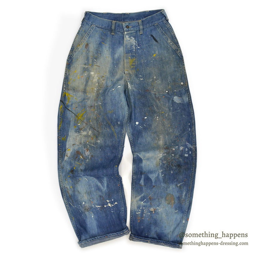1940's U.S.NAVY WW2 DENIM TROUSERS PAINT SPLATTER/FADED ... W30/L30