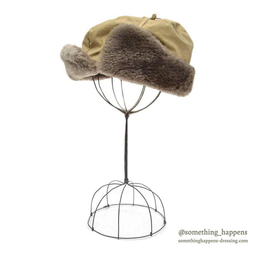1960's EDDIE BAUER MOUTON FUR DOWN HAT / AUTUMN TAN...XL