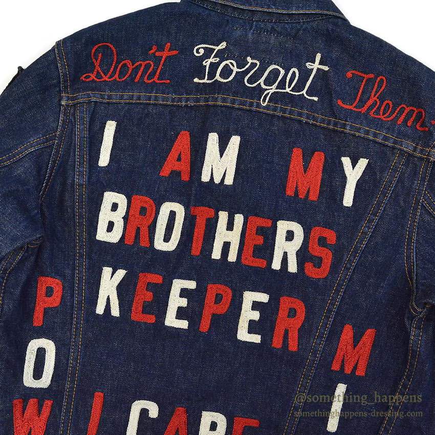1960's~ LEVI'S 70505-0217 BIGE POW MIA EMBROIDERED DENIM JACKET / SPECIAL...