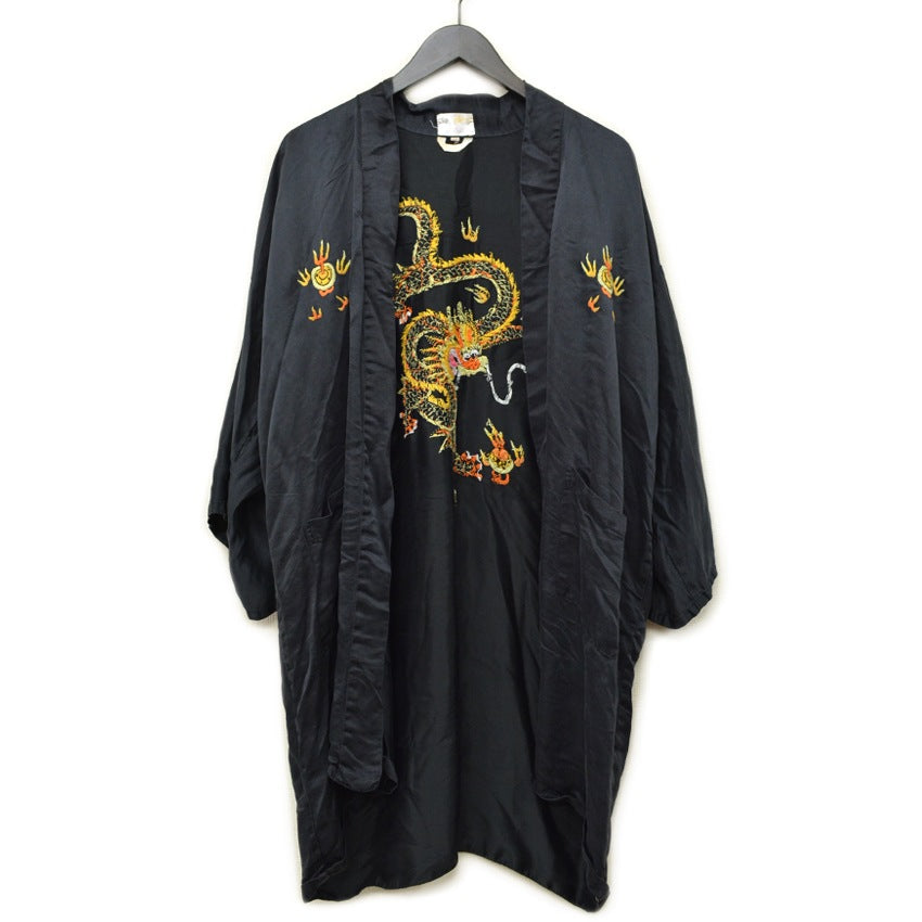 ~70's China Gown embroidery silk black...