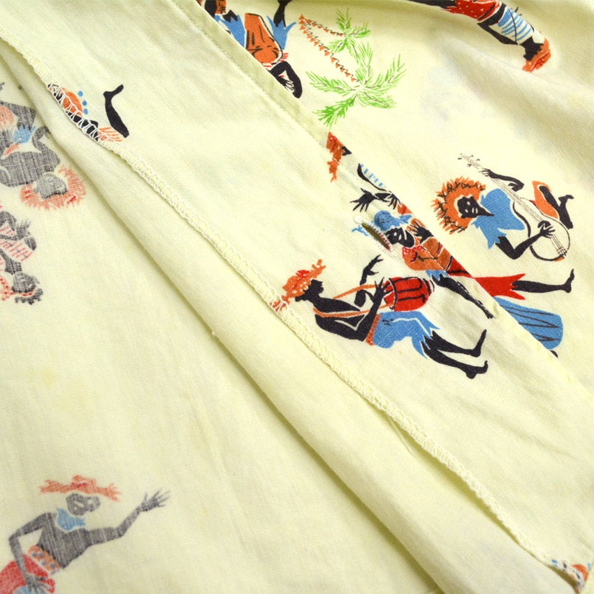 60's Sportswear Black Print Italian Collar Aloha Shirt...
