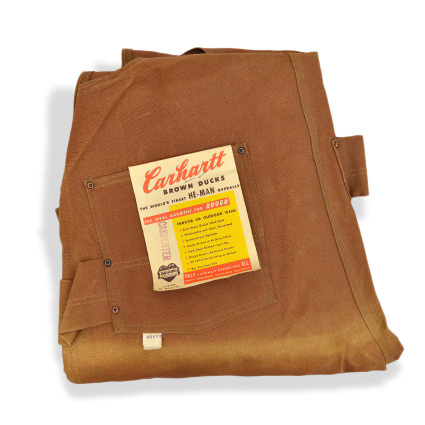 1950's DEADSTOCK CARHARTT BROWN DUCK DOUBLE KNEE OVERALL... W42 L32