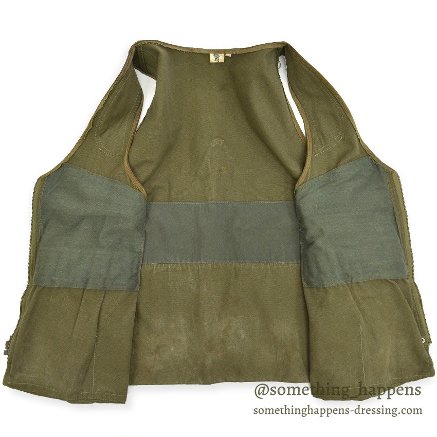 ~1970's SAFARI HUNTING CANVAS & LEATHER VEST MADE IN SPAIN...