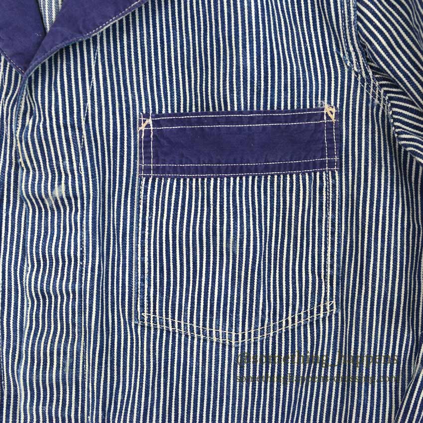 1930's〜 UNUSUAL HICKORY STRIPE SERVICE COAT 機関車ボタン ... Fits like 38