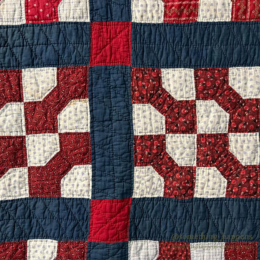 ANTIQUE BOWTIE PATCHWORK BANDANA PIECE QUILT... 214cm/170cm
