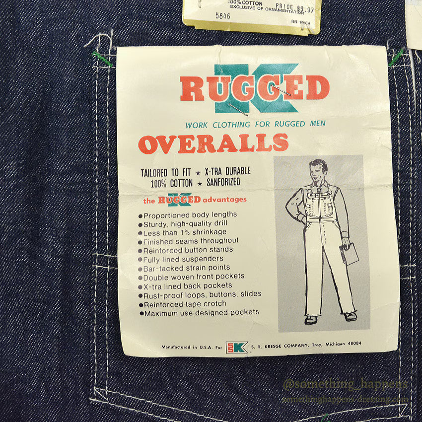 1970's DEADSTOCK RUGGED DENIM OVERALL... W36/L34
