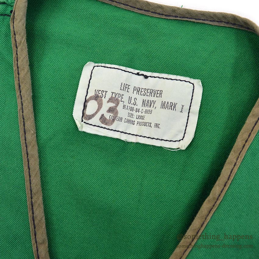 1980's USNAVY LIFE PRESERVER VEST MARK1 T GREEN / STENCIL ... L