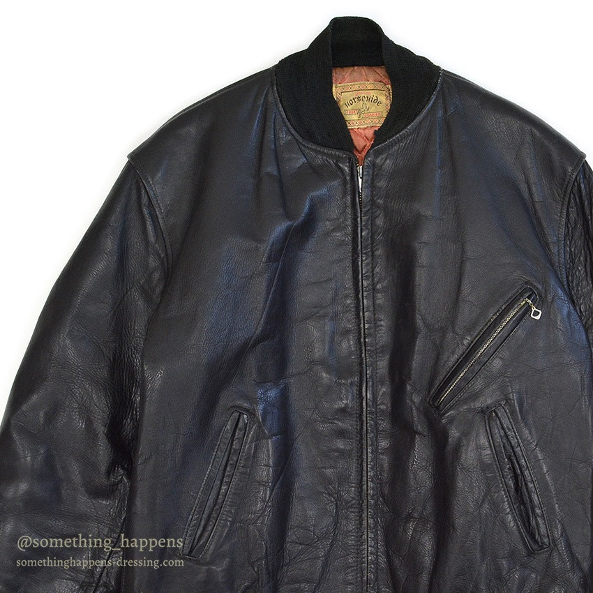 1950's HORSEHIDE ALL BLACK LEATHER SPORT JACKET / RARE DETAIL ...
