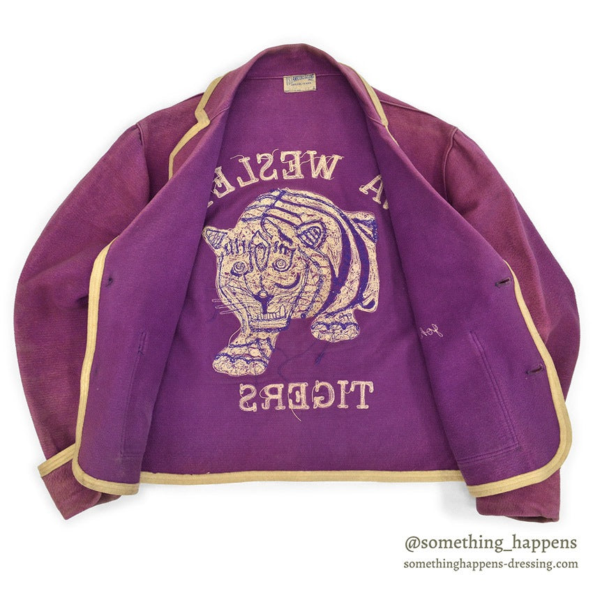 ~1940's TSLANKFORD & SONS IOWA WESLEYAN TIGER EMBROIDERY MOLESKIN JACKET...