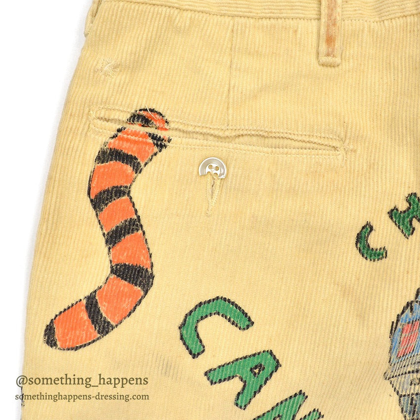 1970's KAZOO SENIOR CORDS HAND PAINTED '70 PANTS / AMAZING DRAWING ... W30/L29