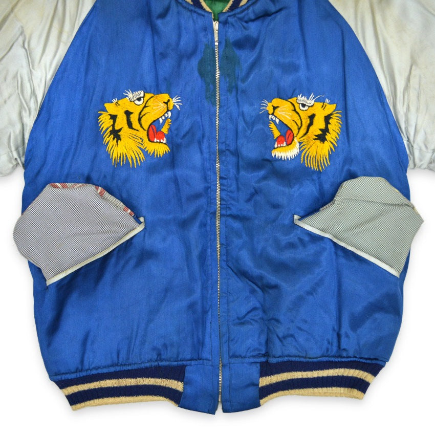 1950s JAPAN SOUVENIR JACKET (Sukajan) with Tiger Face and Speed ​​Zipper...