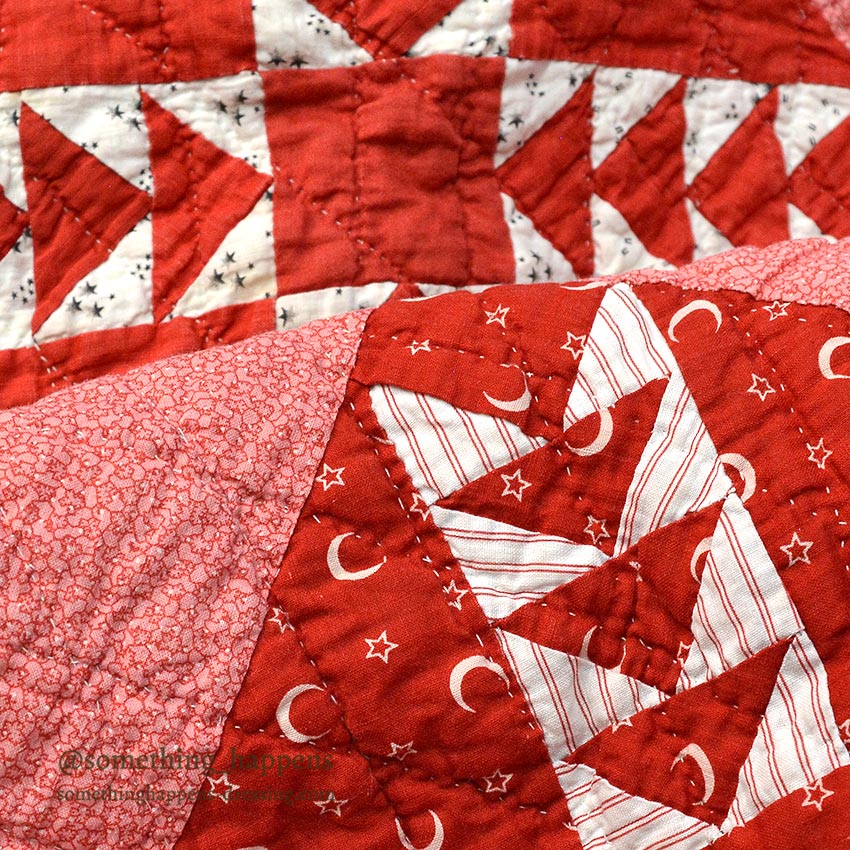 ANTIQUE WILD GOOSE CHASE RED/INDIGO PATCHWORK QUILT... 171cm/171cm