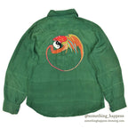 1950's~ YIN YANG EMBROIDERY SOUVENIR GREEN SATIN SHIRT ... Fits like S