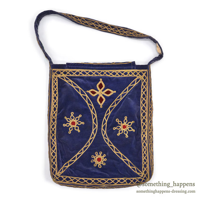 1950's~ KHYBER HAND MADE EMBROIDERED BLUE VELVET SHOULDER BAG...