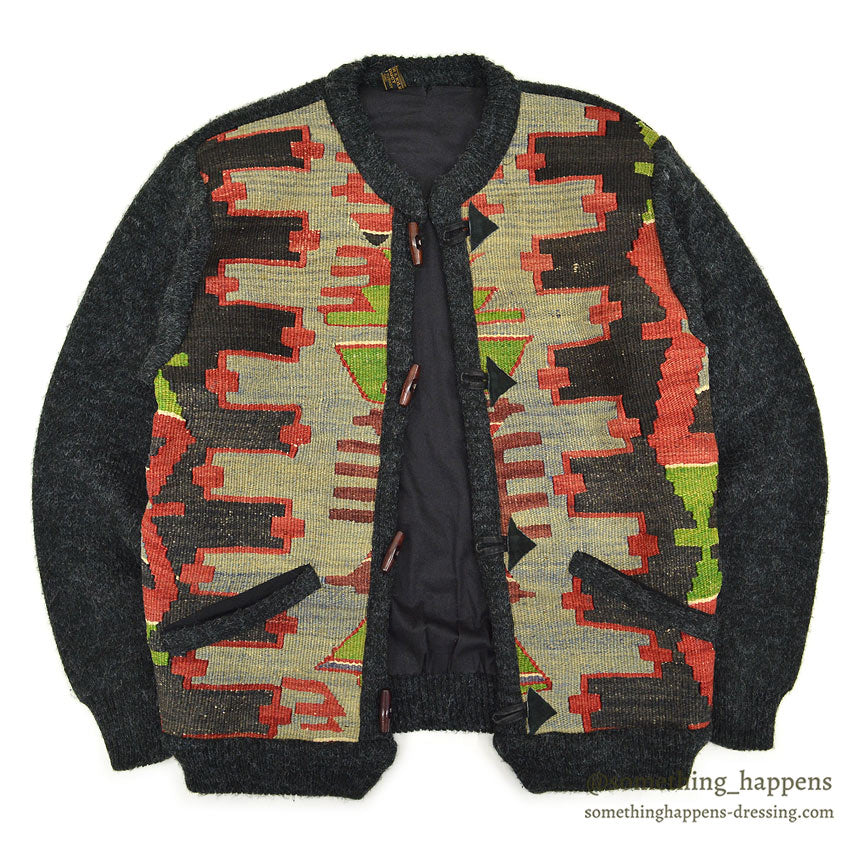 1990's~ LEATHER & KILIM PRODUCT BY SAO WOOL CARDIGAN...