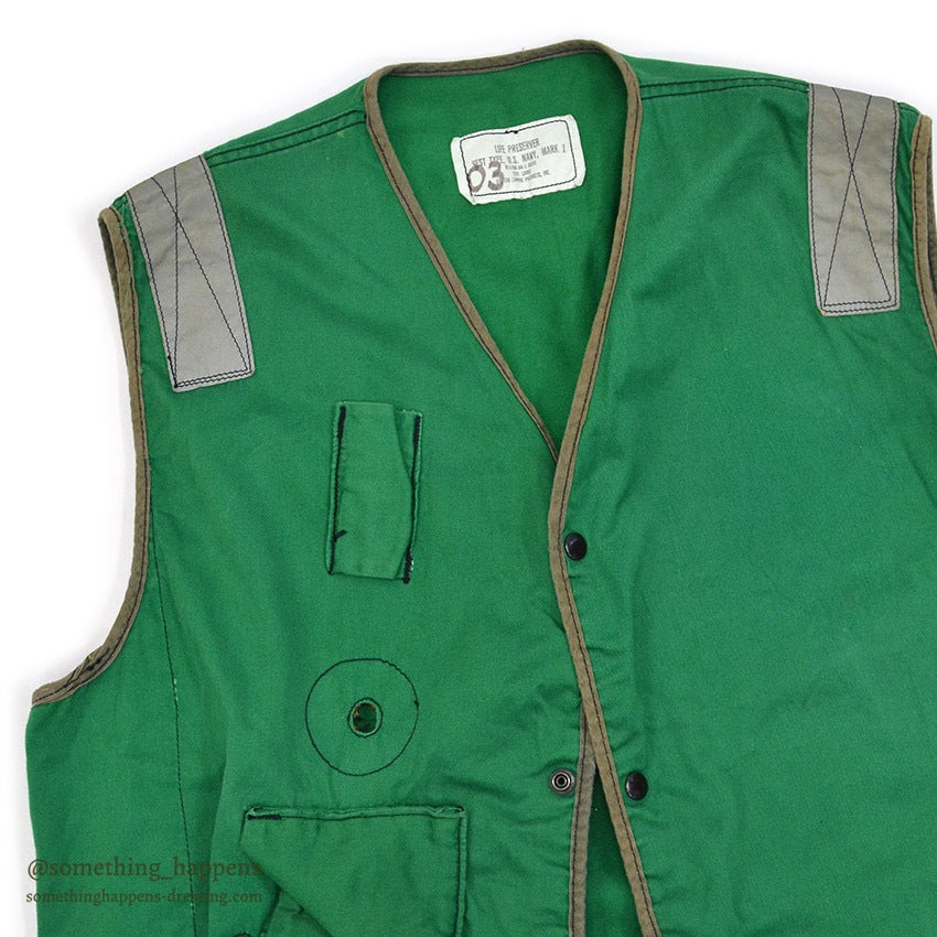 1980's USNAVY LIFE PRESERVER VEST MARK1 T GREEN / STENCIL ... L