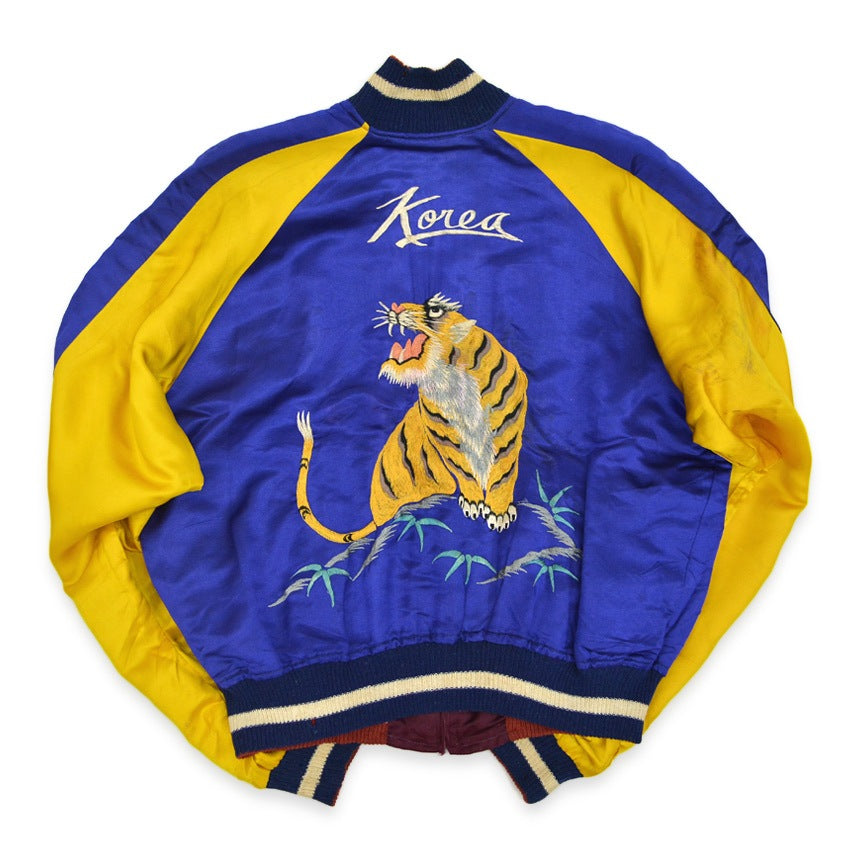 1950s Korea Map Souvenir Jacket (Sukajan) with Tiger, Dragon, and Eagle design, TTS zipper...