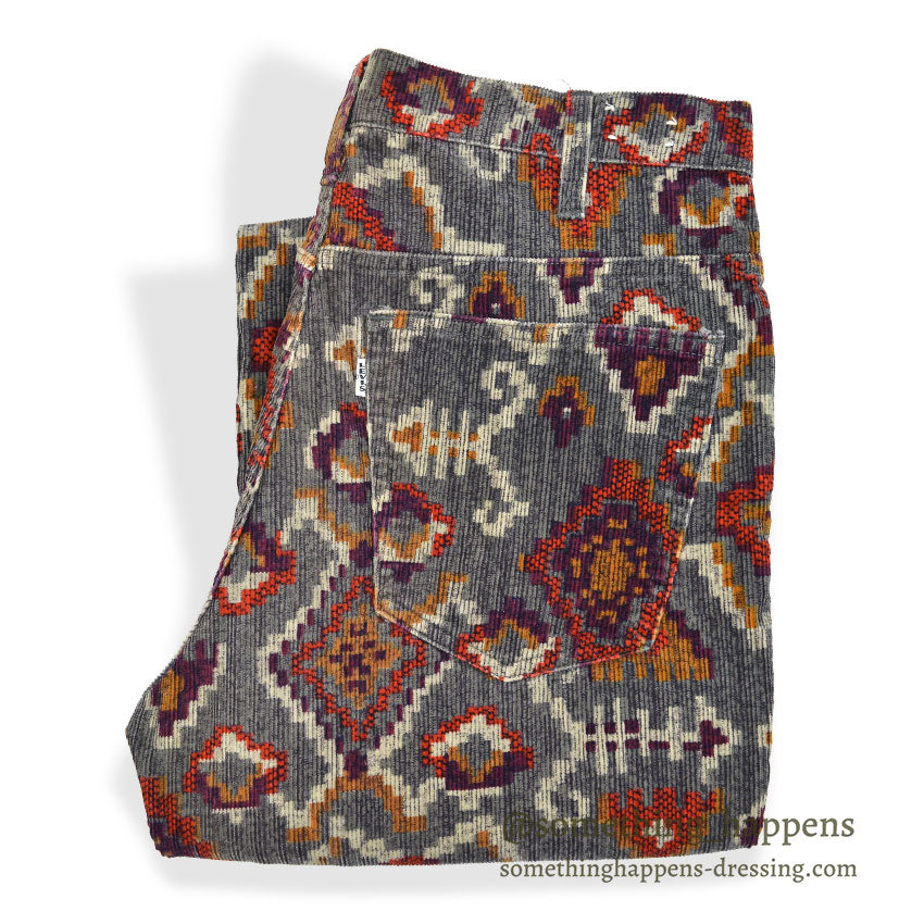 1960's~ LEVI'S BIG-E NATIVE PATTERN PRINT CORDUROY PANTS... W32 L28