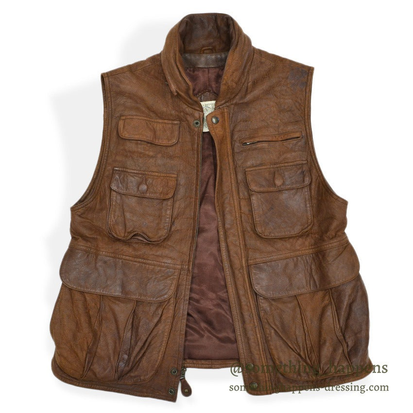 1980's BANANA REPUBLIC PHOTOJOURNALIST LEATHER VEST ... M