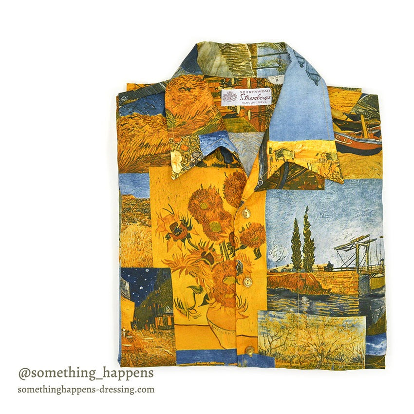 1970's STROMBERYS SPORTSWEAR ゴッホ ART PRINT L/S SHIRT ... M
