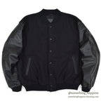1990's GOLDEN BEAR ALL BLACK WOOL / LEATHER VARSITY JACKET... L