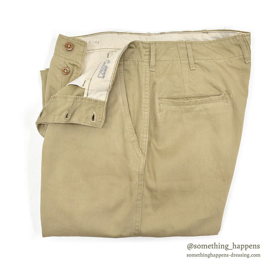 1950's USARMY TROUSERS, COTTON, KHAKI 1945 ... W34/L29