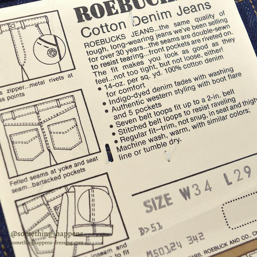 1970's~ DEADSTOCK ROEBUCKS DENIM PANTS ... W34/L29