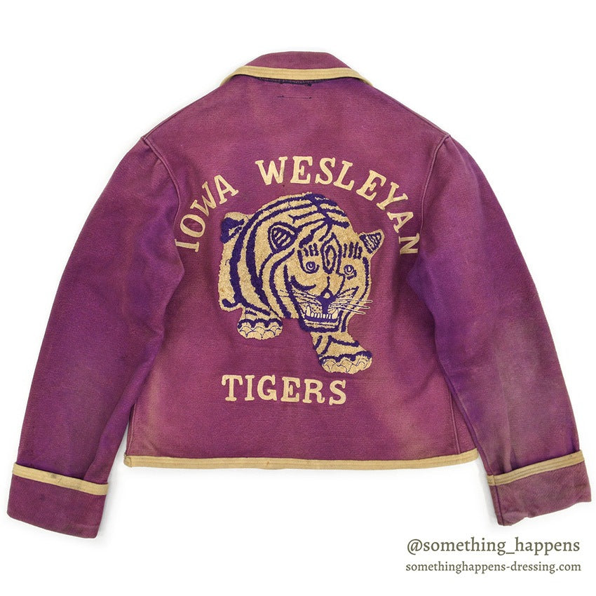 ~1940's TSLANKFORD & SONS IOWA WESLEYAN TIGER EMBROIDERY MOLESKIN JACKET...