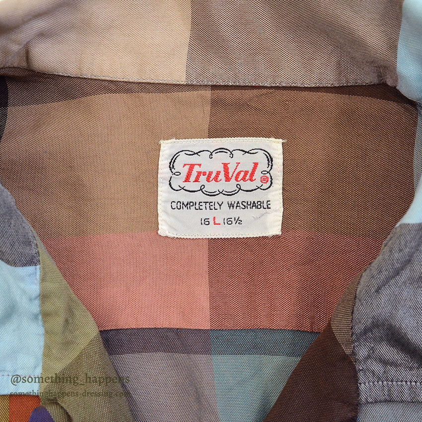1960's TruVal BLOCK PLAID RAYON BLEND SHIRT... L
