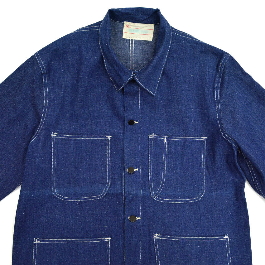 ~60's Black Lacquer Double Stitch Denim Coveralls, Mint... Size 42