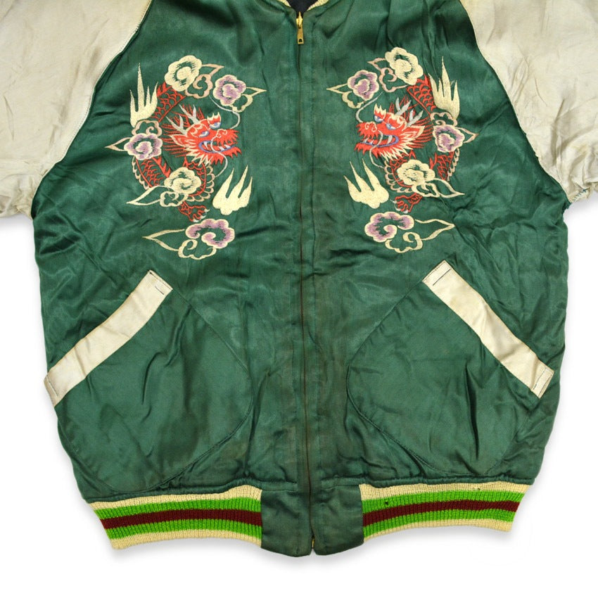 1940s- JAPAN SOUVENIR JACKET (Sukajan) with double-sided patch pockets and TOYO zipper...
