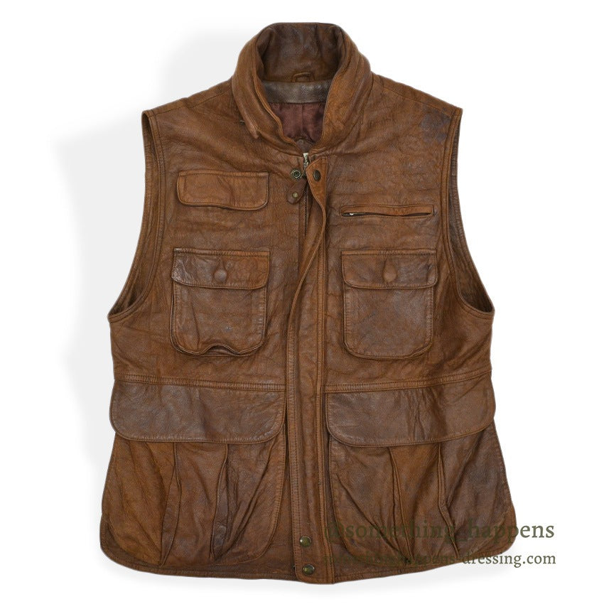 1980's BANANA REPUBLIC PHOTOJOURNALIST LEATHER VEST ... M