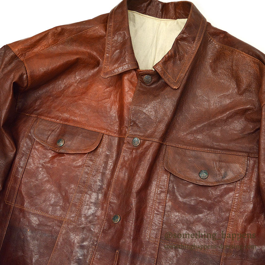 ~1980's UNKNOWN BROWN LEATHER JACKET TYPE 3RD ... Fits like 48