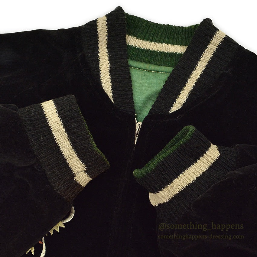 1950s JAPAN SOUVENIR JACKET (Sukajan) - Black Velvet - Japan Map - Maiko (Geisha)...