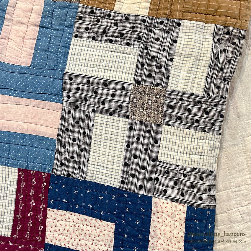 ANTIQUE WHIRLING LOGS SWASTIKA CRAZY PATCHWORK QUILT... 202cm/166cm