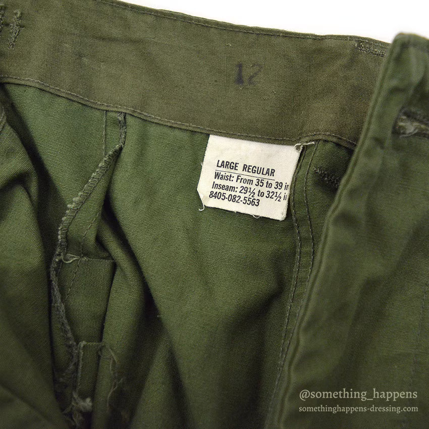 1960's DEADSTOCK U.S.ARMY JUNGLE FATIGUE PANTS / 3RD NON-RIP ... L-R