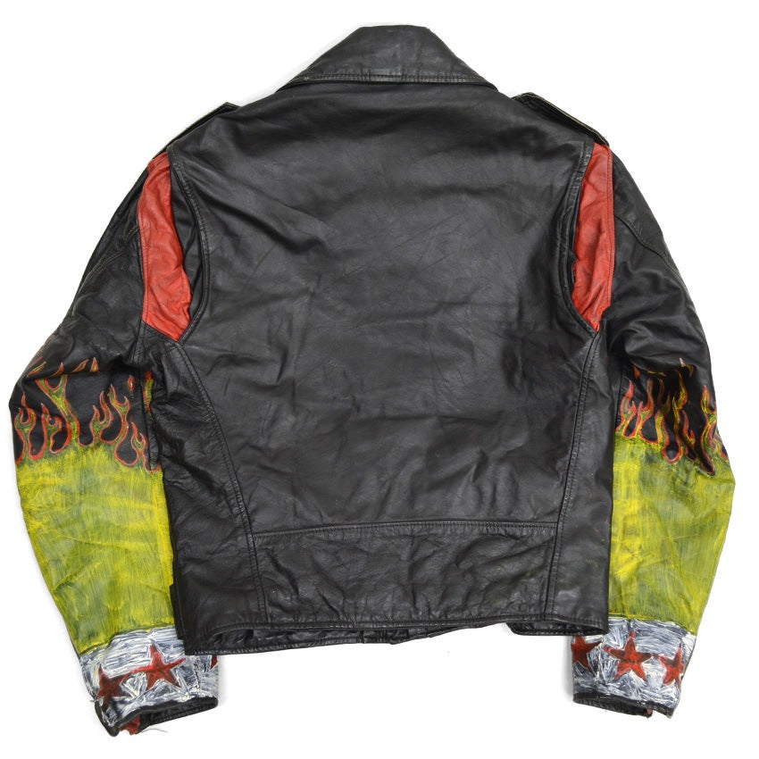 70's CANAL JEAN CO. Two-tone double rider jacket, hand-painted...