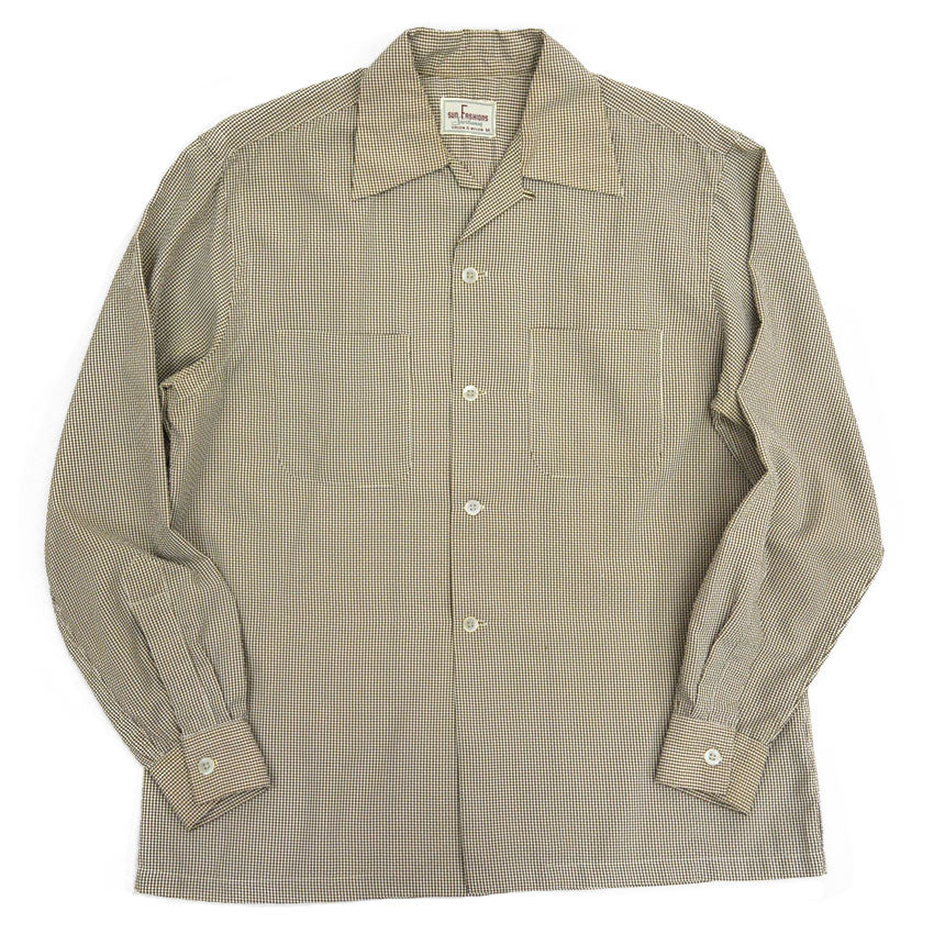 50's SUN FASHIONS sportswear シアサッカー ギンガムチェックシャツ 茶... M