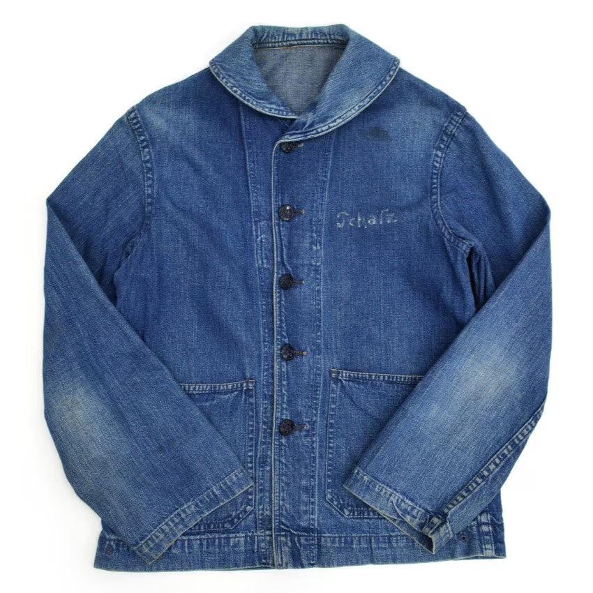 1940s US Navy Shawl Collar Denim Jacket with Stencil...