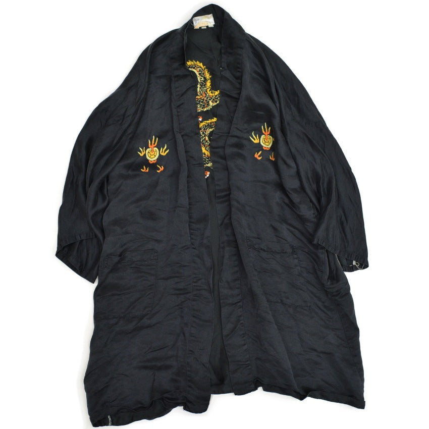 ~70's China Gown embroidery silk black...