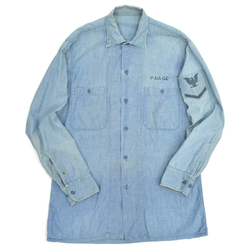 50's US Navy Stencil Box Chambray Shirt...