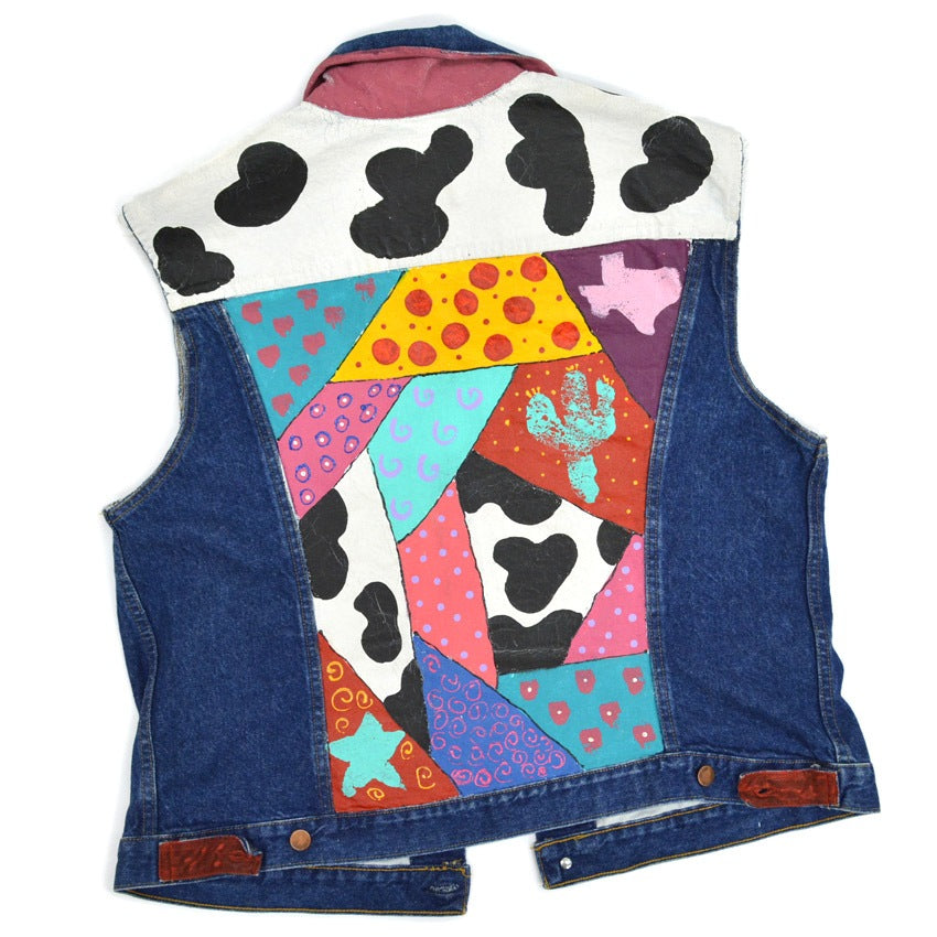 90's BRISTOL BLUES Painted Denim Vest, Cut-off... XXL