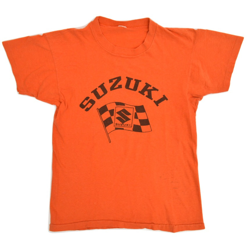 70's 'SUZUKI' checkerboard flag print T-shirt...