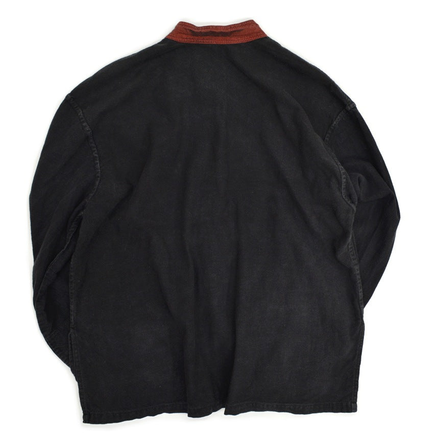 70s-style Kung Fu shirt, black cotton...