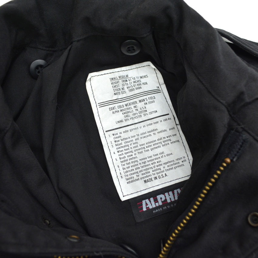 90's ALPHA M-65 BLACK ALL COTTON... SR