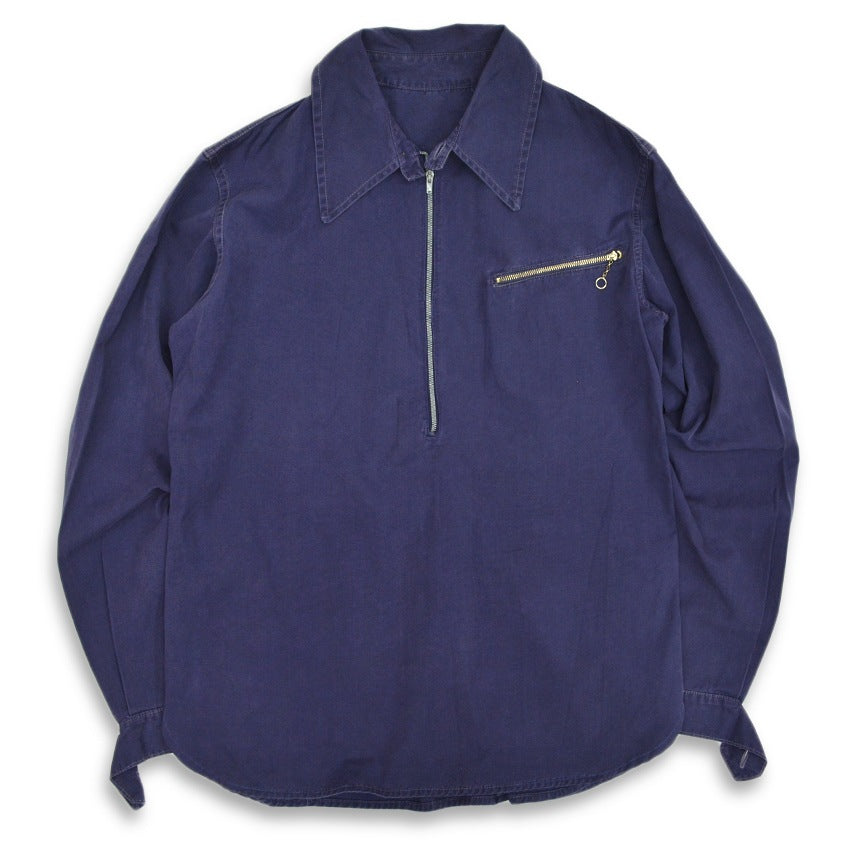 40's~ Cotton Half Zip Pull Over Shirts with Chinstrap...