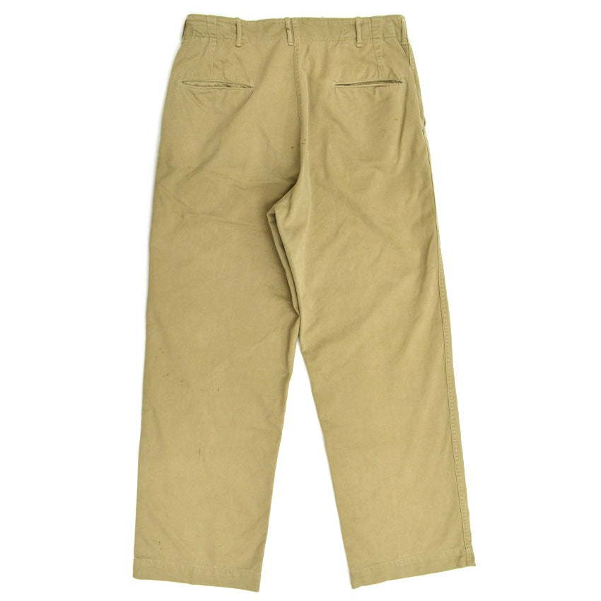 1940s US ARMY M-1943 Khaki Chino Pants with Gas Flap... W32 x L31